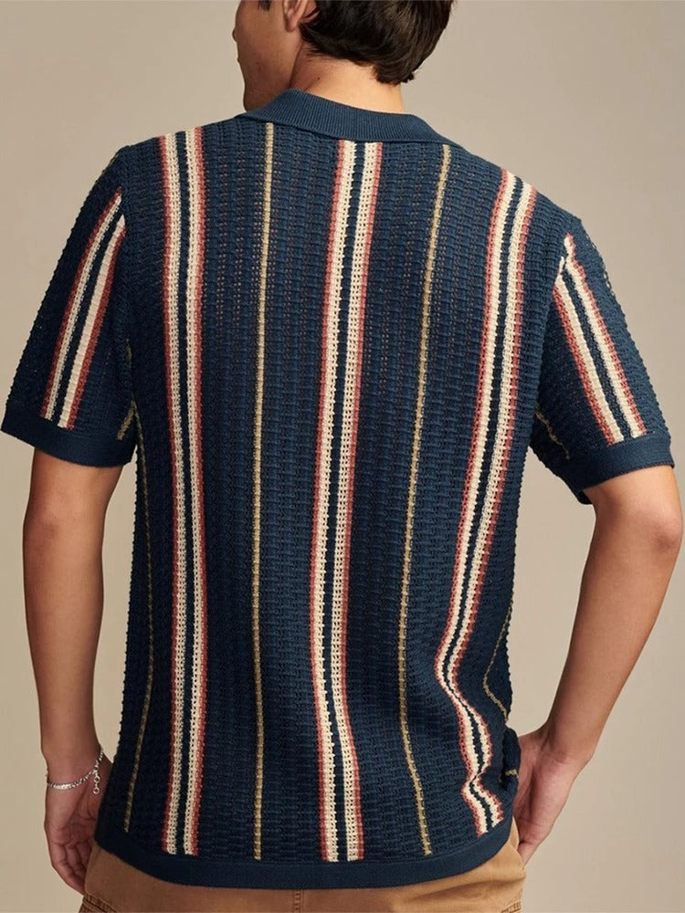 Men’s Summer Striped Open Knit Shirt