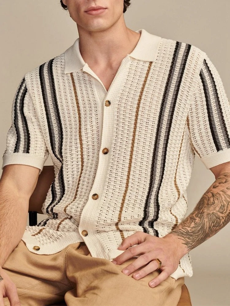 Men’s Summer Striped Open Knit Shirt