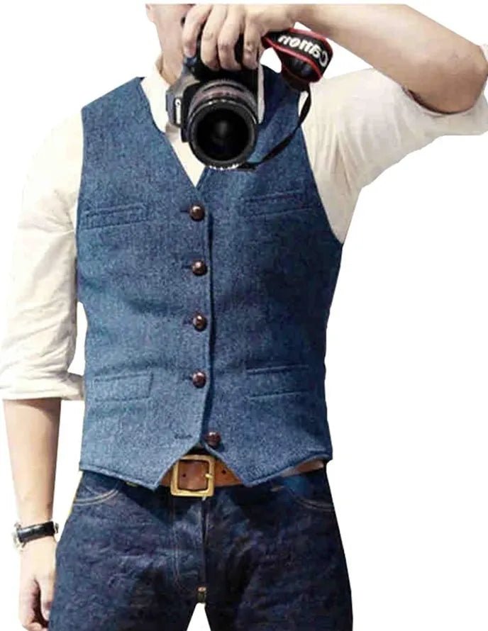 Men's Classic Herringbone Tweed Waistcoat | Smart Occasion Wear View 14