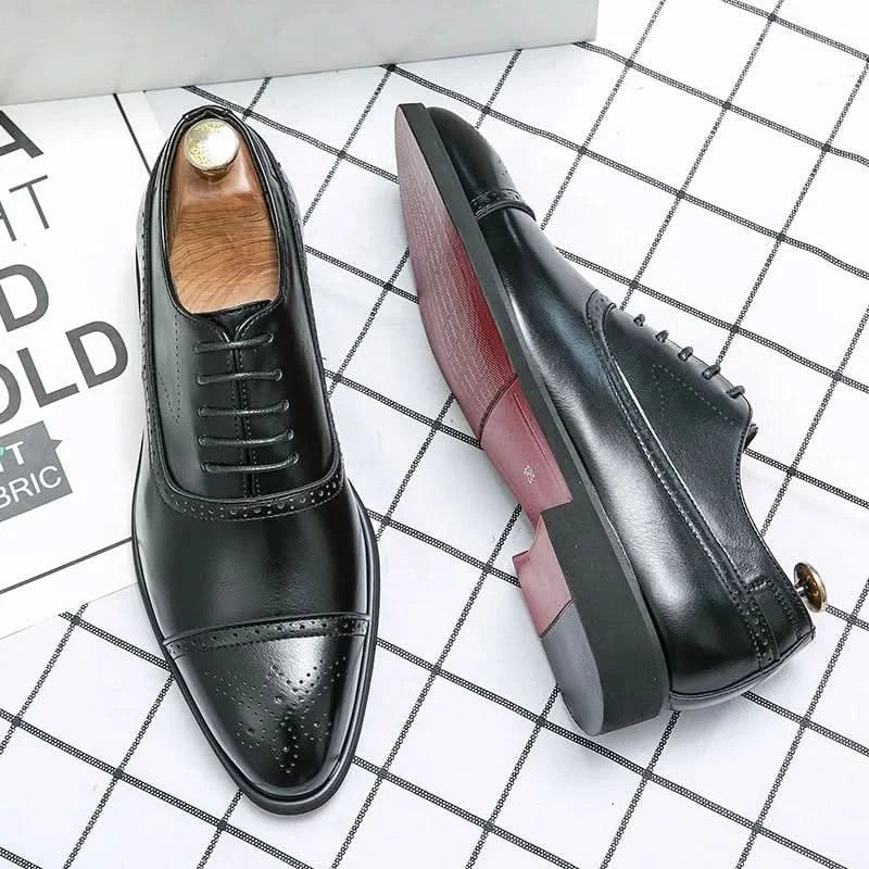 Men's Leather Oxford Brogue Shoes | Cap Toe with Cushioned Insole Back