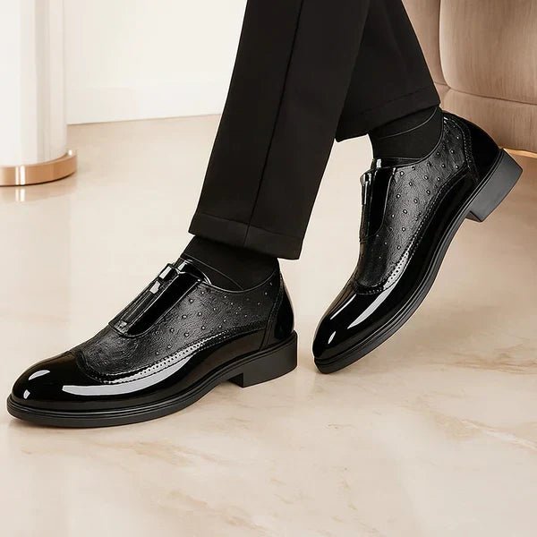 Men's Oxford Ostrich Leather Shoes with Side Zip Angle
