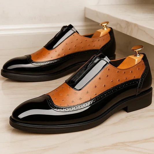 Men's Oxford Ostrich Leather Shoes with Side Zip Front