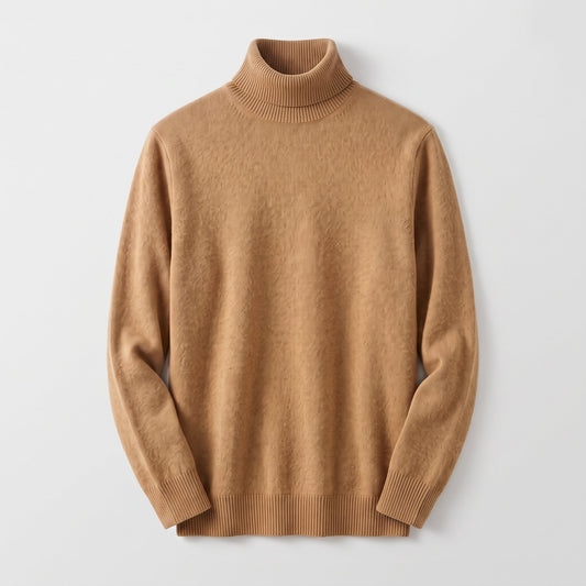 Men's Wool Turtleneck Jumper with Ribbed Collar Angle
