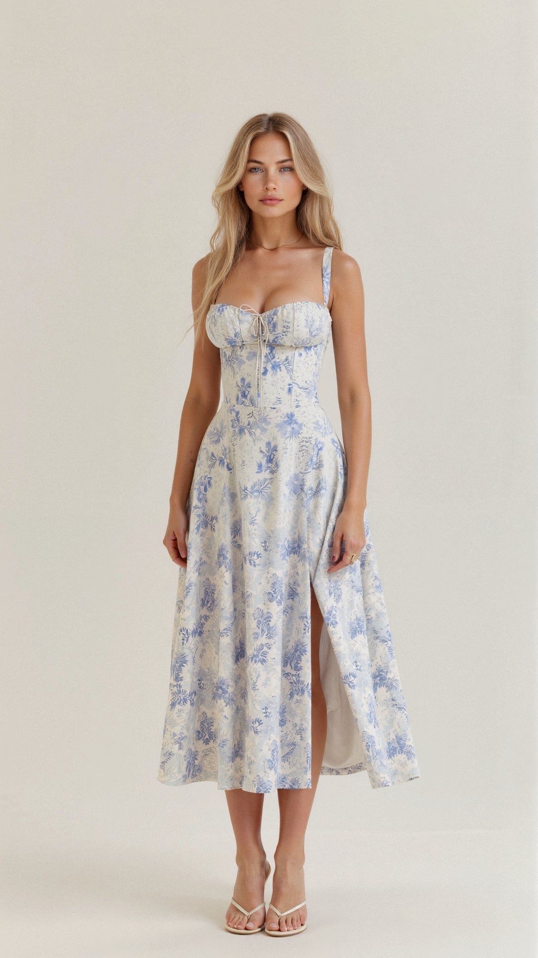 Women's Figure-Flattering Floral Corset Midi Dress