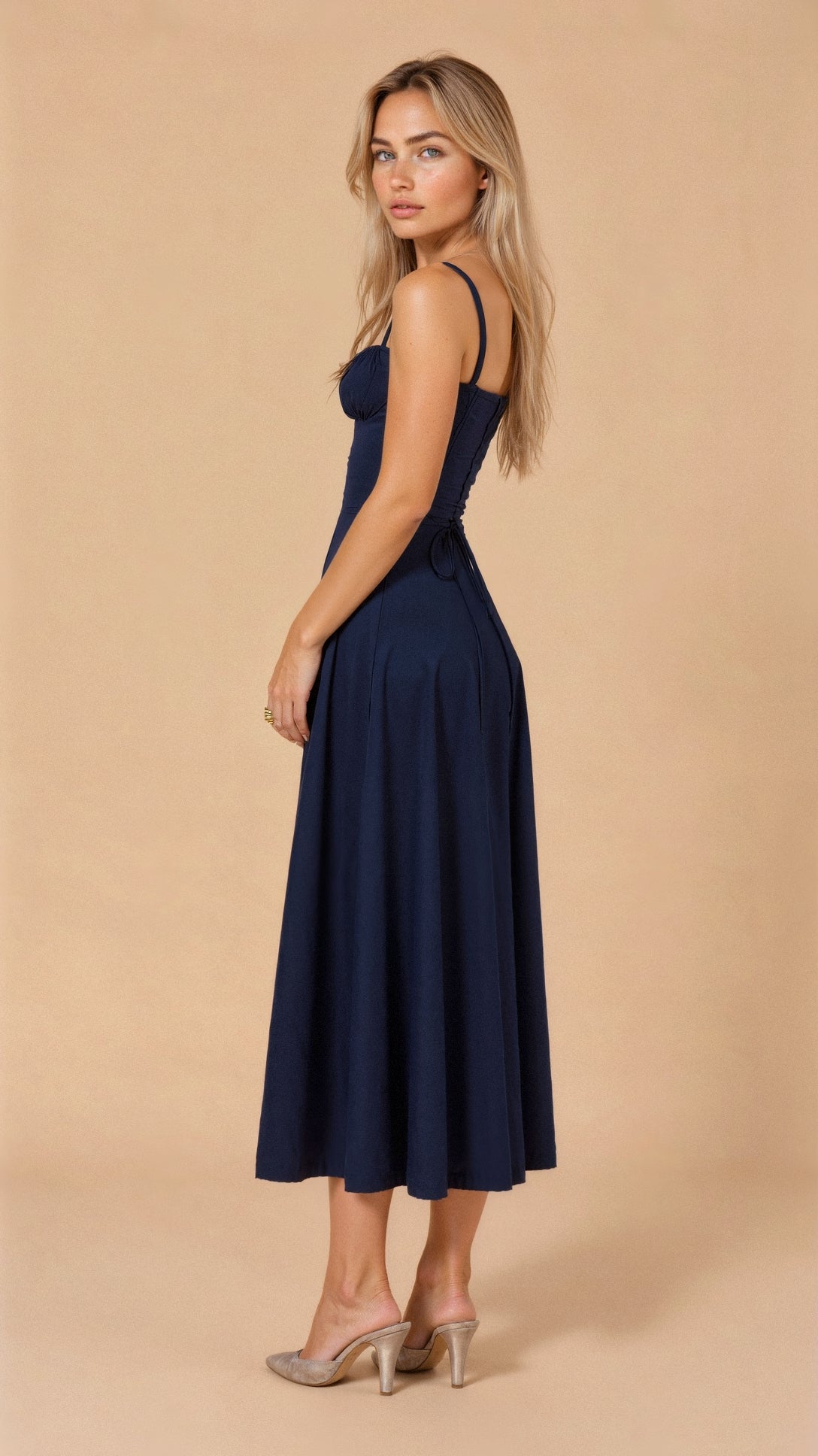 Women's Figure-Flattering Floral Corset Midi Dress