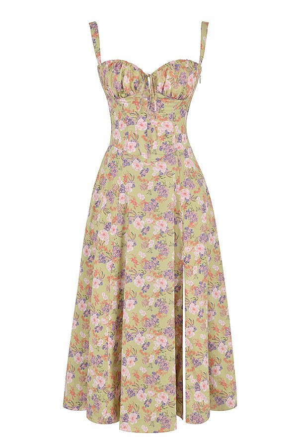 Women's Figure-Flattering Floral Corset Midi Dress