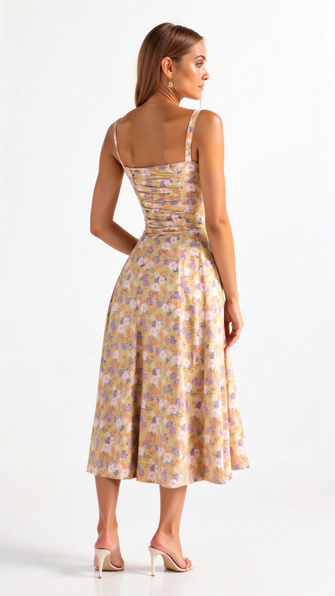 Women's Figure-Flattering Floral Corset Midi Dress