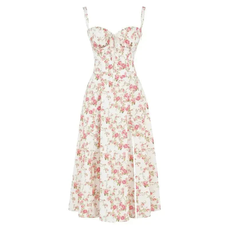 Women's Figure-Flattering Floral Corset Midi Dress