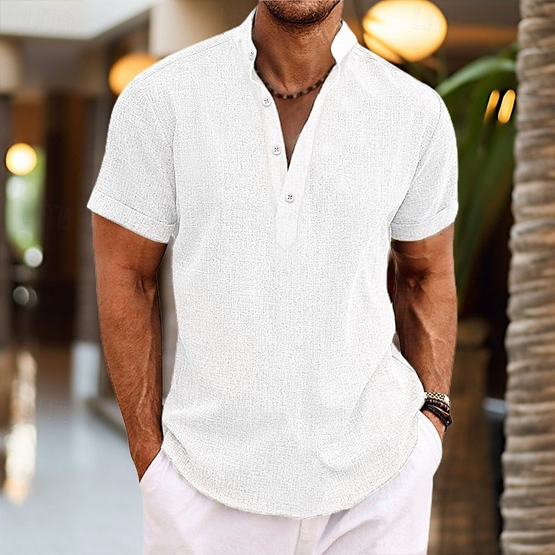 Lightweight Shirt Men's Short Sleeve Band Collar
