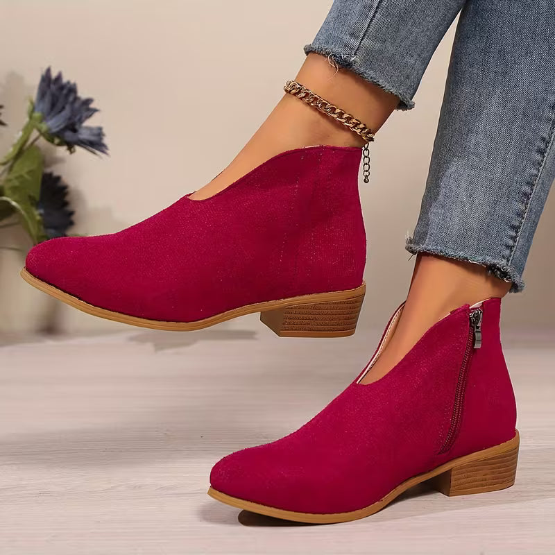 Ankle Boots | Low Block Heel with V Cut Design