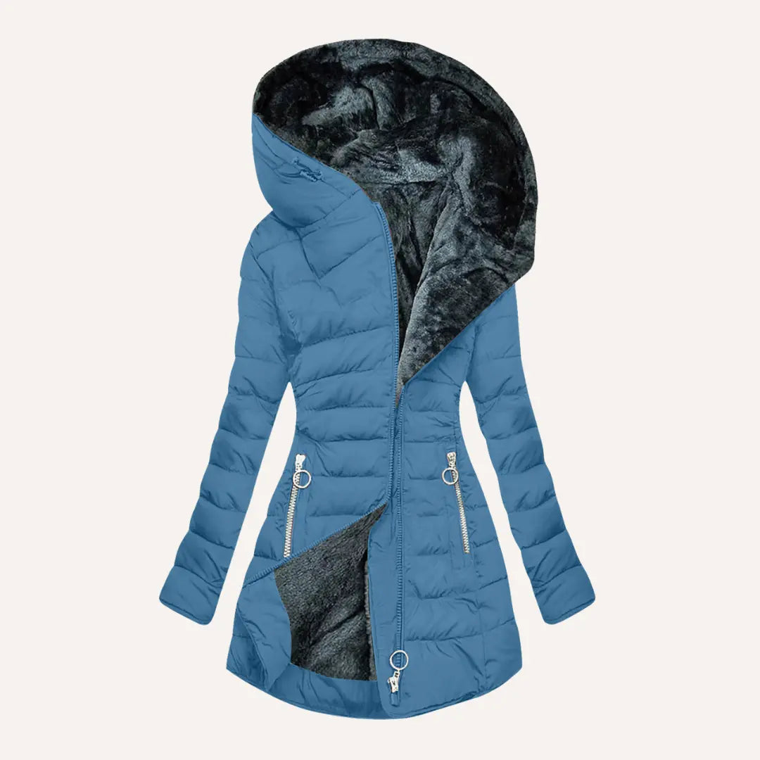 Puffer Coat | Long Hooded with Side Zip Detail