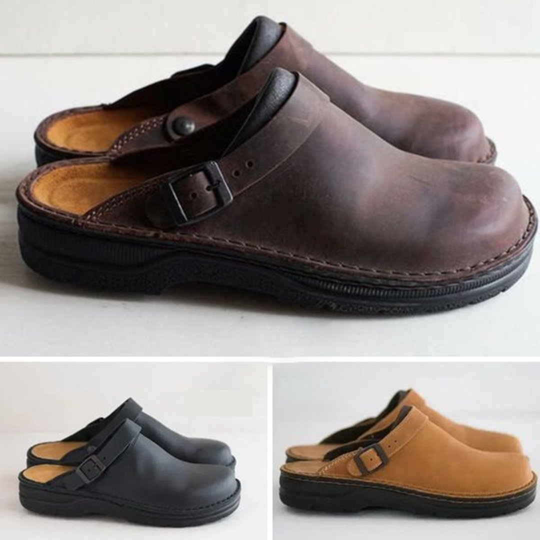 Unisex Orthopedic Leather Clogs with Comfort Insole Close Up