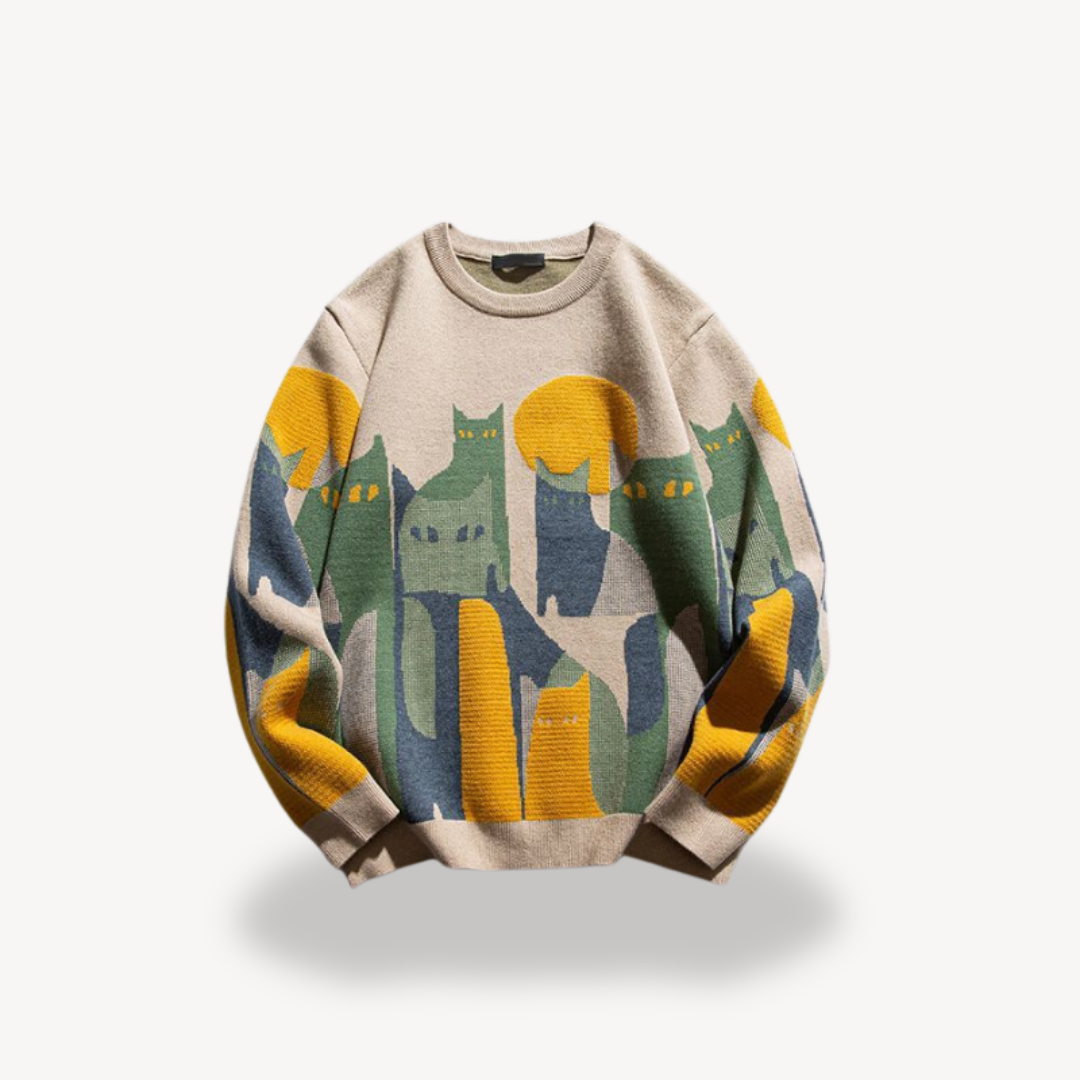 Graphic Knitted Jumper | Relaxed Fit Crew Neck Pullover