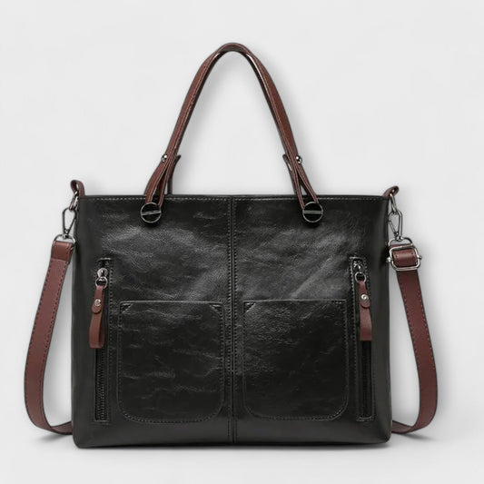 Women's Elegant Leather Bag with Dual Front Pockets Front