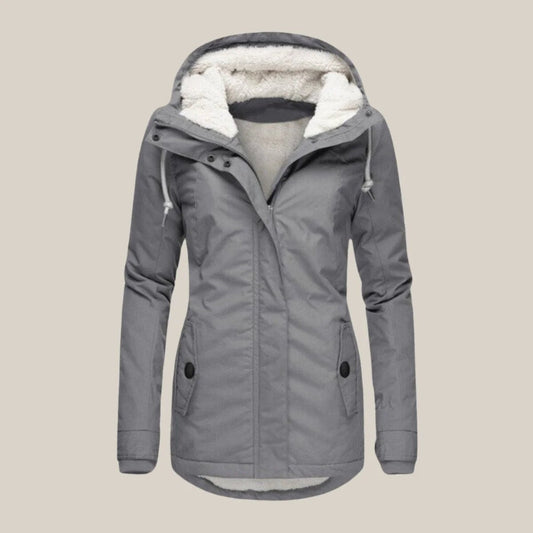 Women's Hooded Sherpa-Lined Quilted Jacket for Winter Front