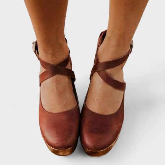 Women's Orthopedic Leather Platform Sandals with Ankle Strap Front