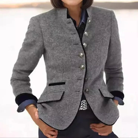 Women's Tailored Wool Blazer with Contrast Trim Front
