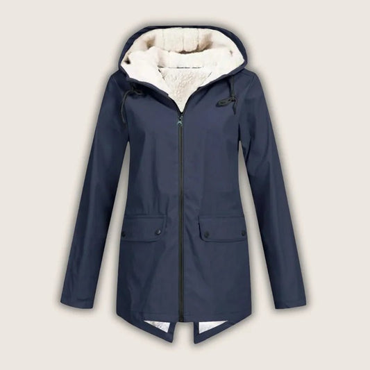 Women's Waterproof Hooded Jacket with Sherpa Lining Front