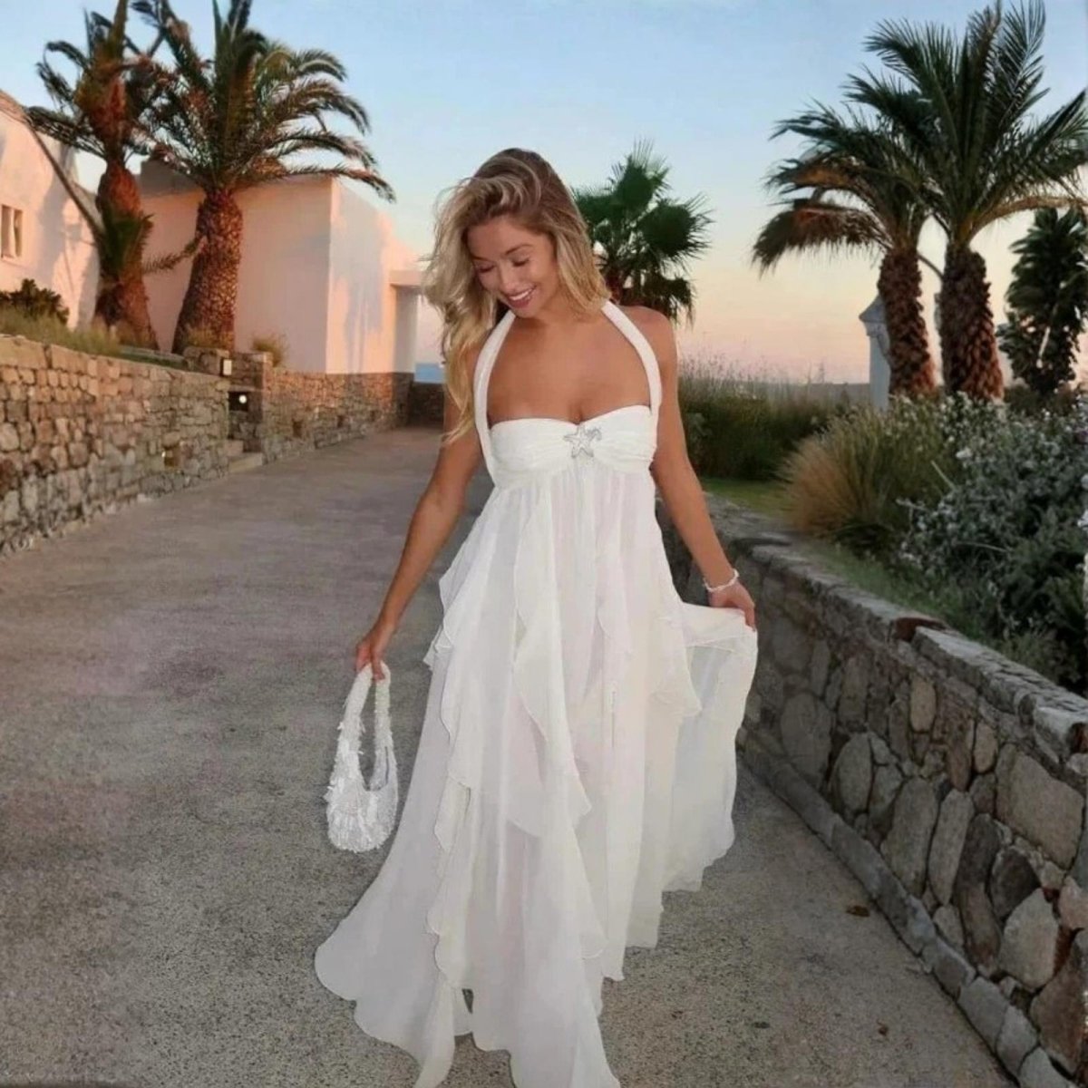 Women's Halterneck Ruffle Maxi Dress