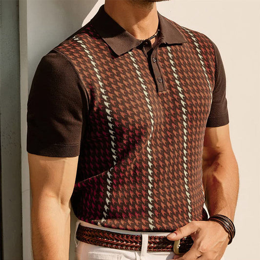 Men’s Stylish Houndstooth Knit Polo