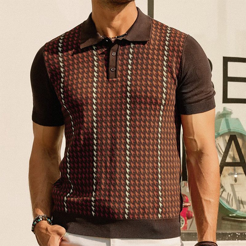 Men’s Stylish Houndstooth Knit Polo