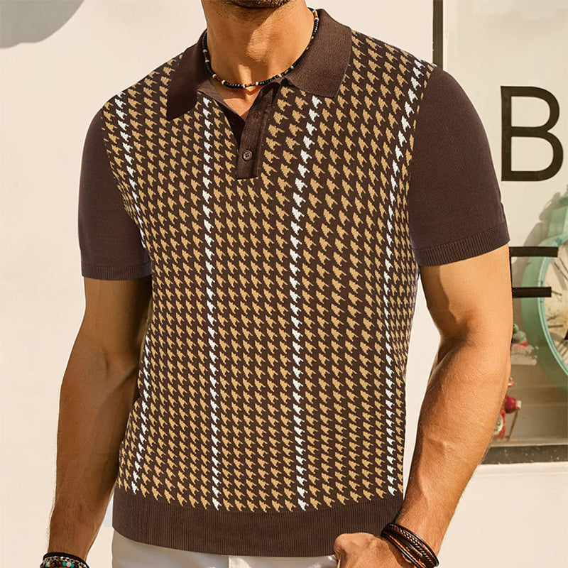 Men’s Stylish Houndstooth Knit Polo