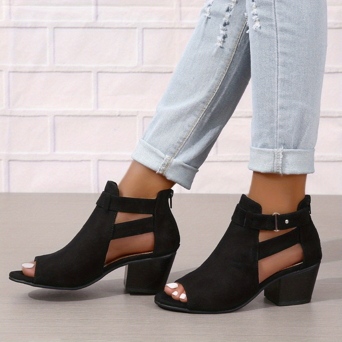 Elegant Peep-Toe Block Heel Sandals