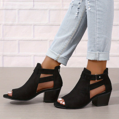 Elegant Peep-Toe Block Heel Sandals