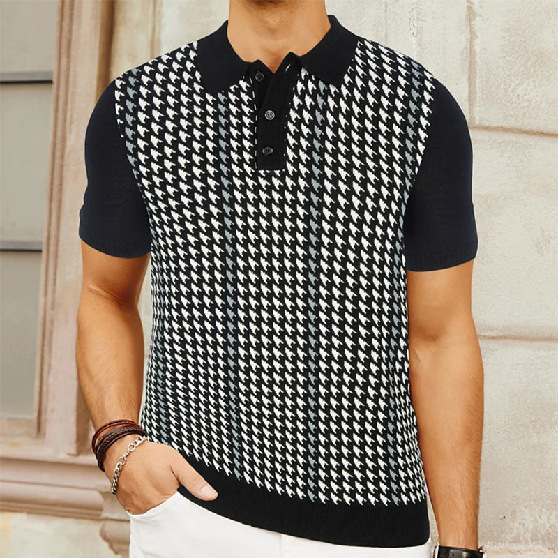 Men’s Stylish Houndstooth Knit Polo