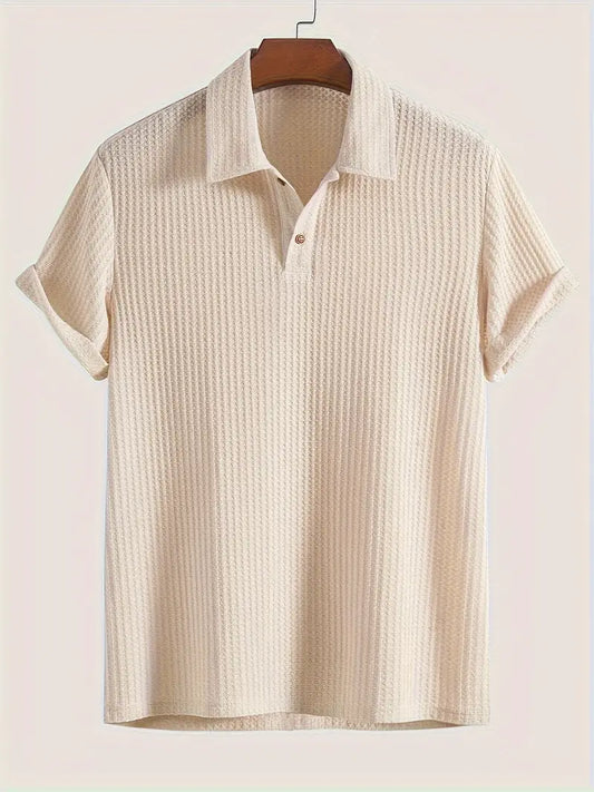 Men’s Textured Waffle Knit Polo Shirt