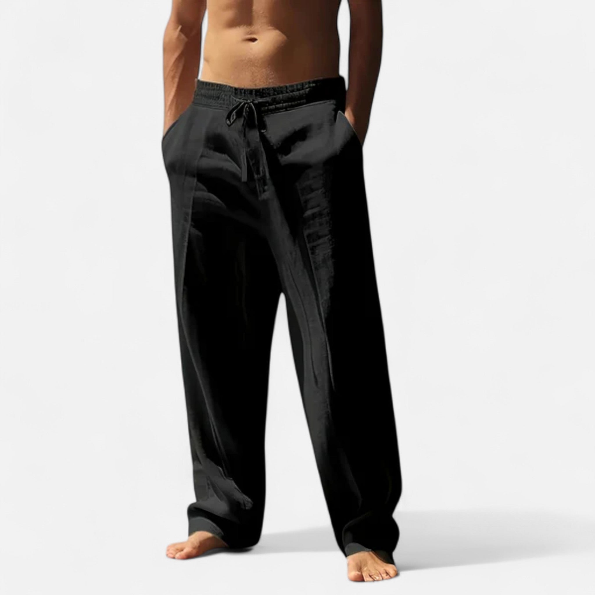 Relaxed Drawstring Wide-Leg Linen Trousers