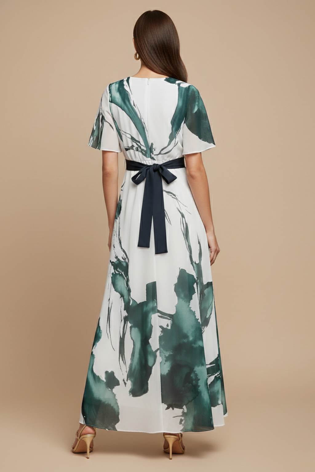 Chiffon Printed V-Neck Maxi Dress