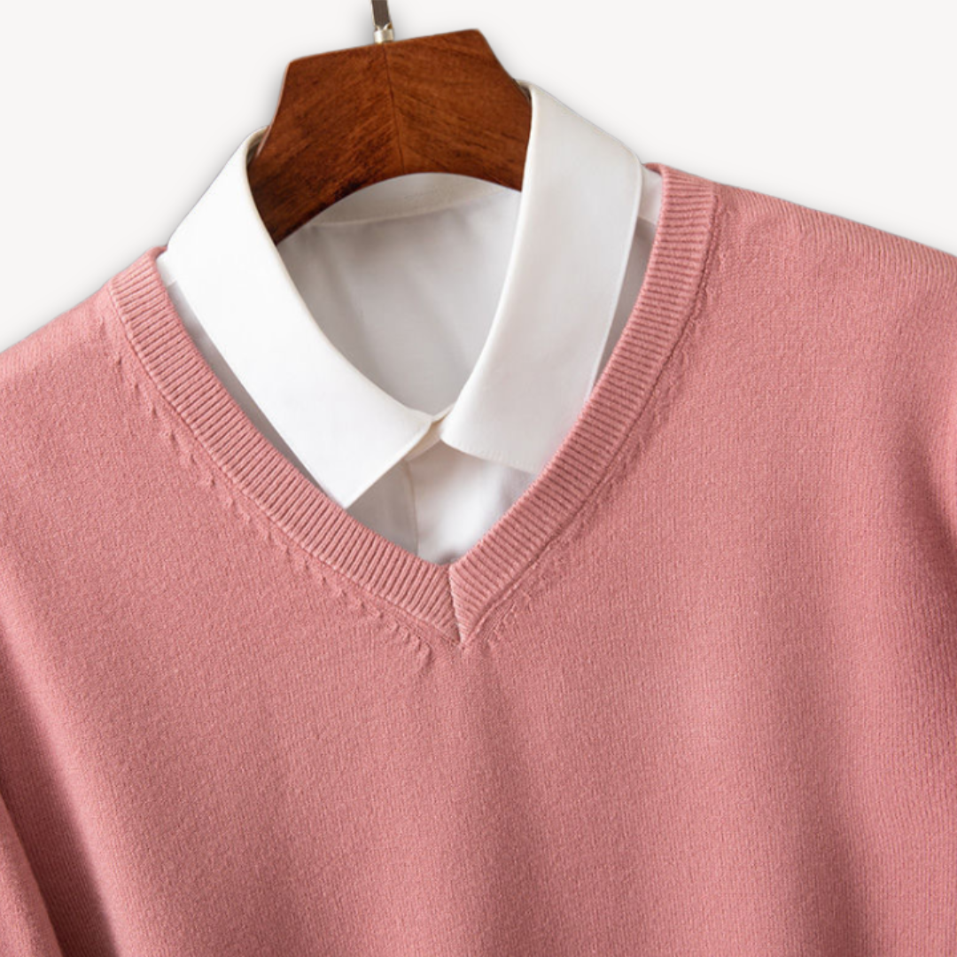 V Neck Pullover Jumper | Slim Fit Layered Collar Look