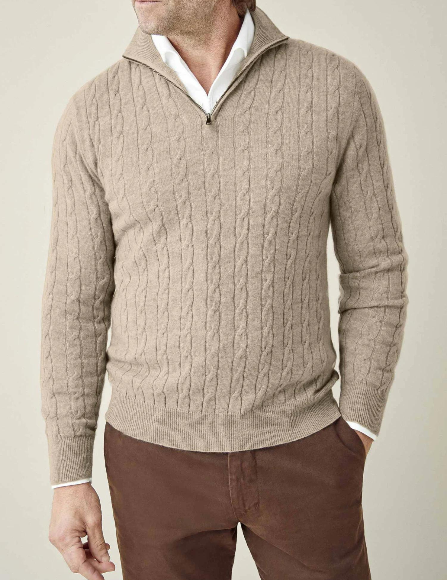 Half Zip Cable Knit Jumper | Classic Fit Pullover
