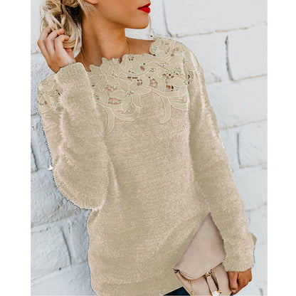Long Sleeve Knit Jumper | Sheer Floral Neckline Detail
