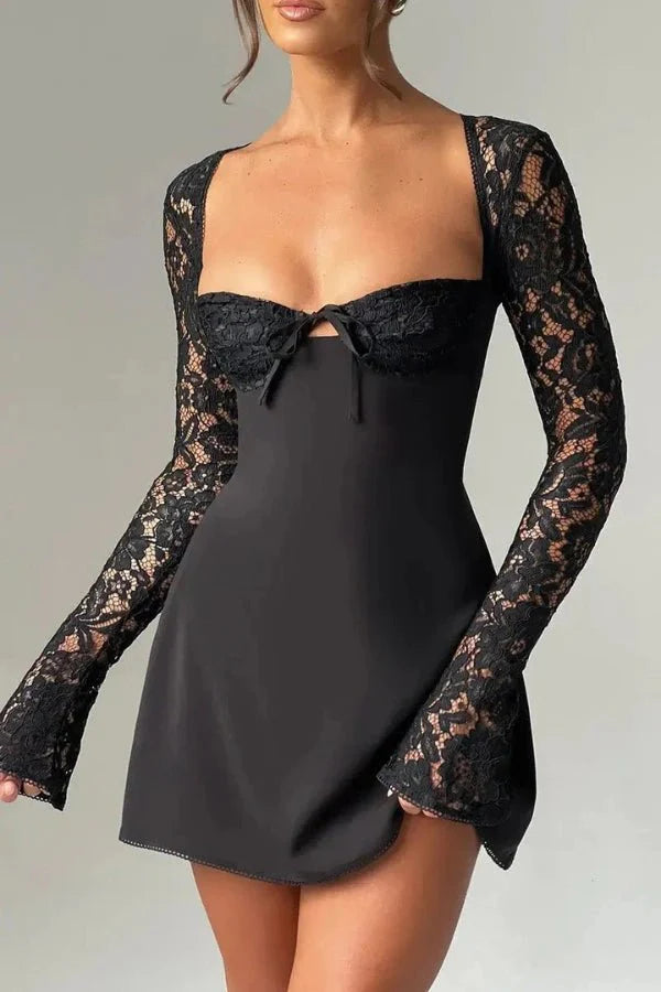 Women's Lace Long Sleeve Mini Dress