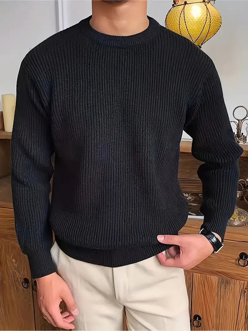 Knitted Crew Neck Jumper | Ribbed Long Sleeve Fit