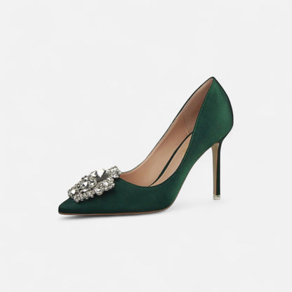 Elegant Stiletto Heels with Crystal Brooch