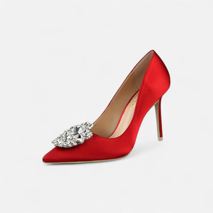 Elegant Stiletto Heels with Crystal Brooch