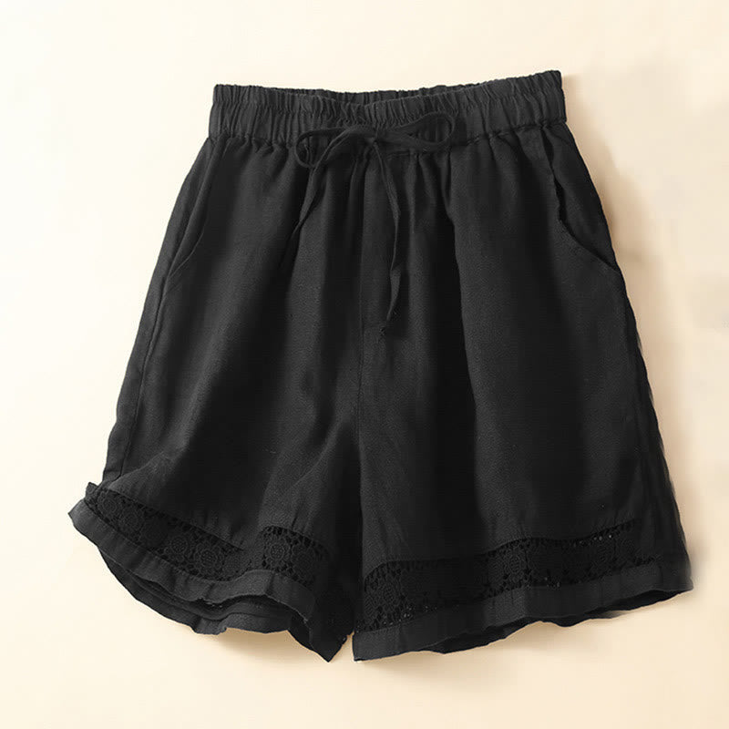 Drawstring Waist Lace Trim Shorts