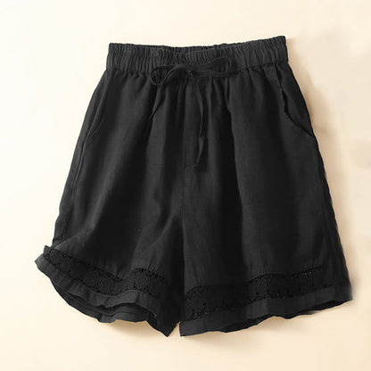 Drawstring Waist Lace Trim Shorts