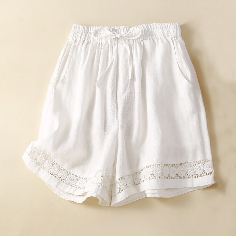 Drawstring Waist Lace Trim Shorts