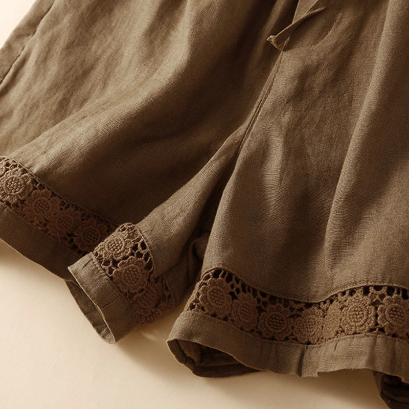 Drawstring Waist Lace Trim Shorts