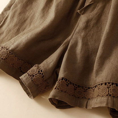 Drawstring Waist Lace Trim Shorts