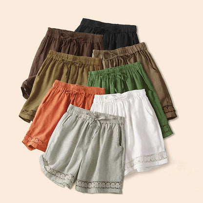 Drawstring Waist Lace Trim Shorts