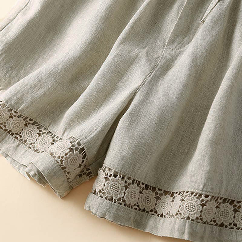 Drawstring Waist Lace Trim Shorts