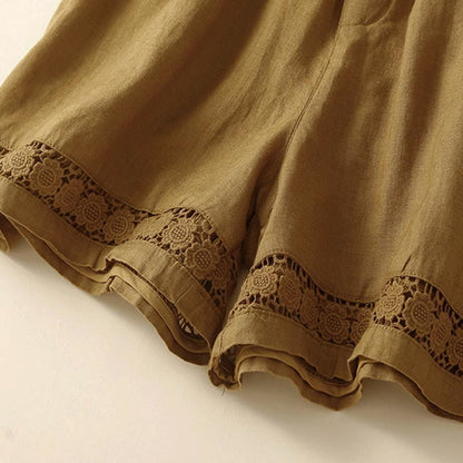 Drawstring Waist Lace Trim Shorts