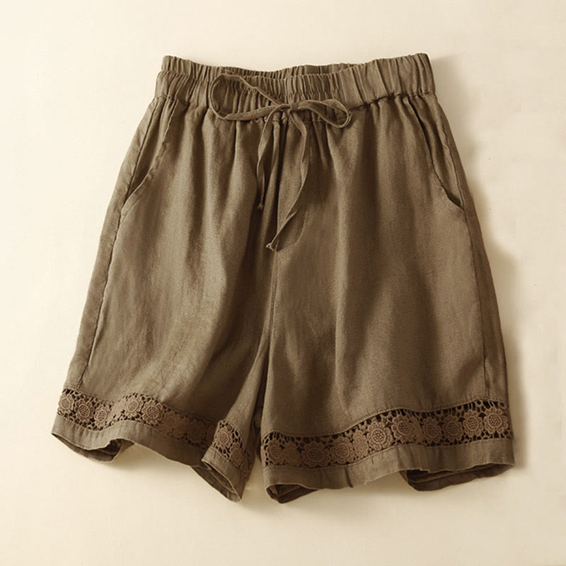 Drawstring Waist Lace Trim Shorts