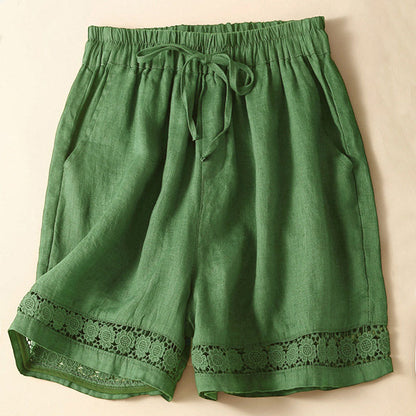 Drawstring Waist Lace Trim Shorts
