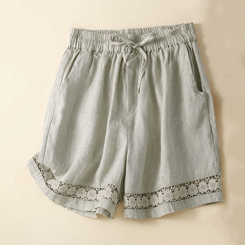 Drawstring Waist Lace Trim Shorts